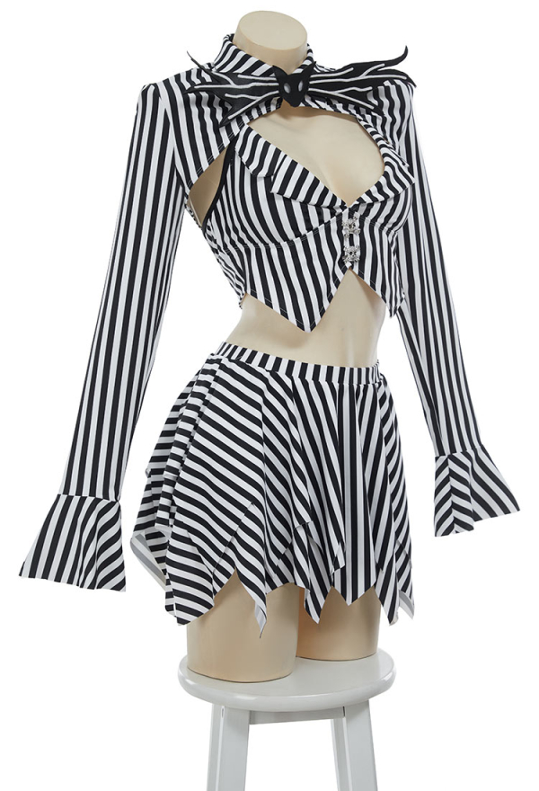 Sweet Nightmare Jack Skellington Style Swimsuit Long Sleeves Top and Tank with Skirt and Bottom