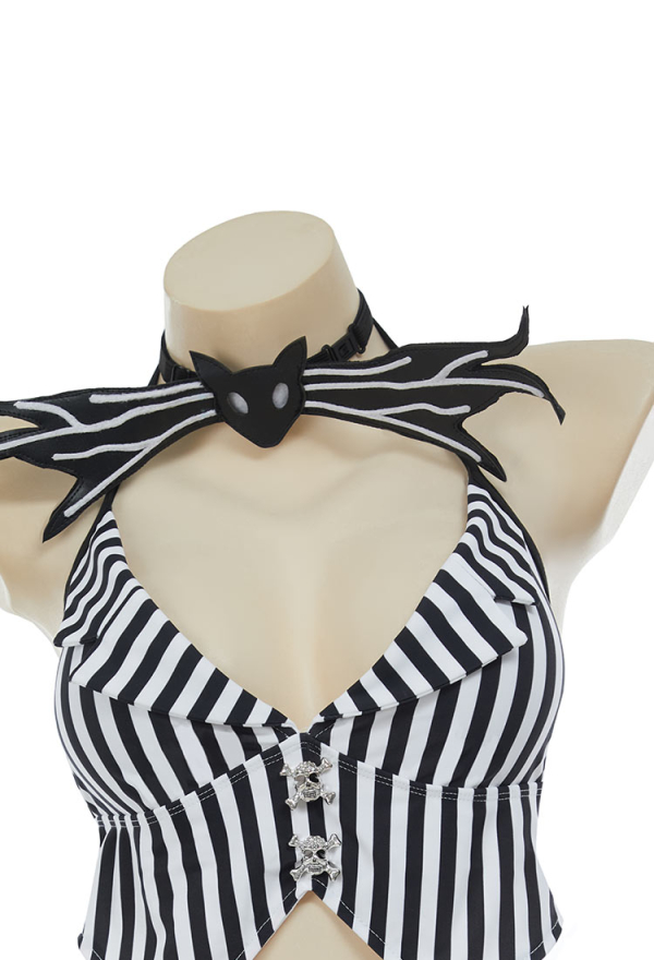 Sweet Nightmare Jack Skellington Style Swimsuit Long Sleeves Top and Tank with Skirt and Bottom