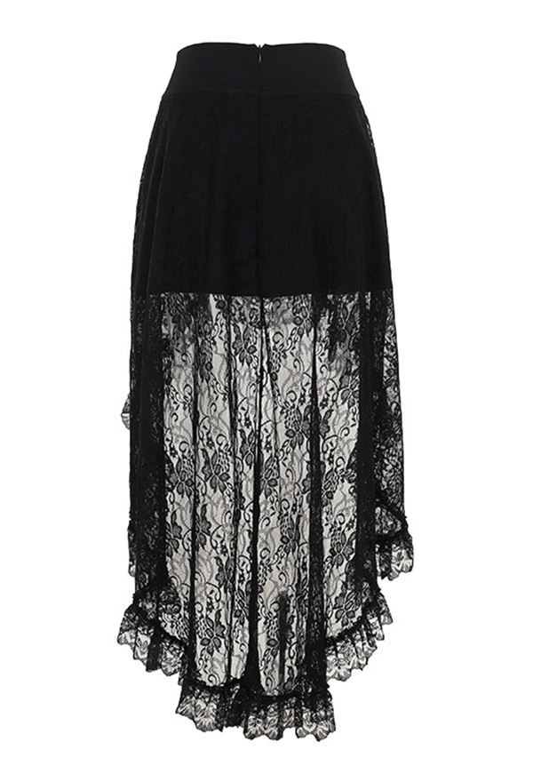 Gothic Black Buckle Decor Lace Floral Irregular Half Skirt