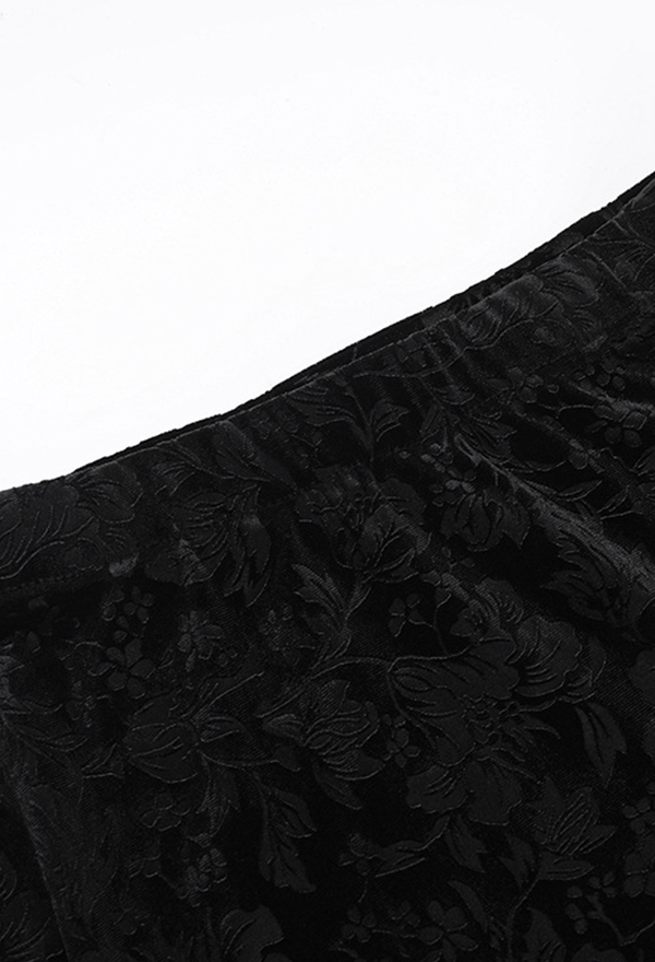 Gothic Black Floral Printed Irregular Hem Ruffle Split Skirt