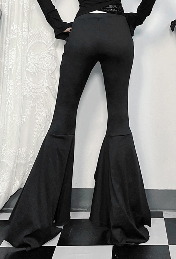 Gothic Black Trousers Lace Irregular Ruffle Flared Pants