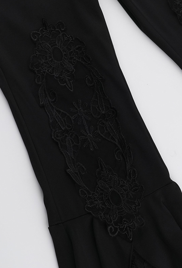 Gothic Black Trousers Lace Irregular Ruffle Flared Pants