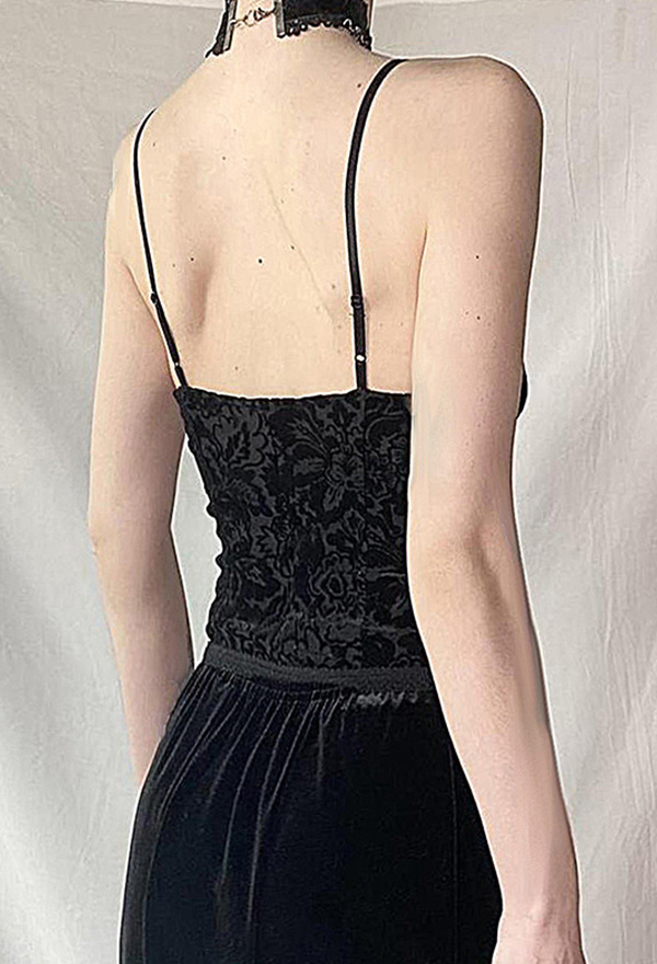 Gothic Black Lace Cami Top Dark Court Style Dark Print Camisole Vest