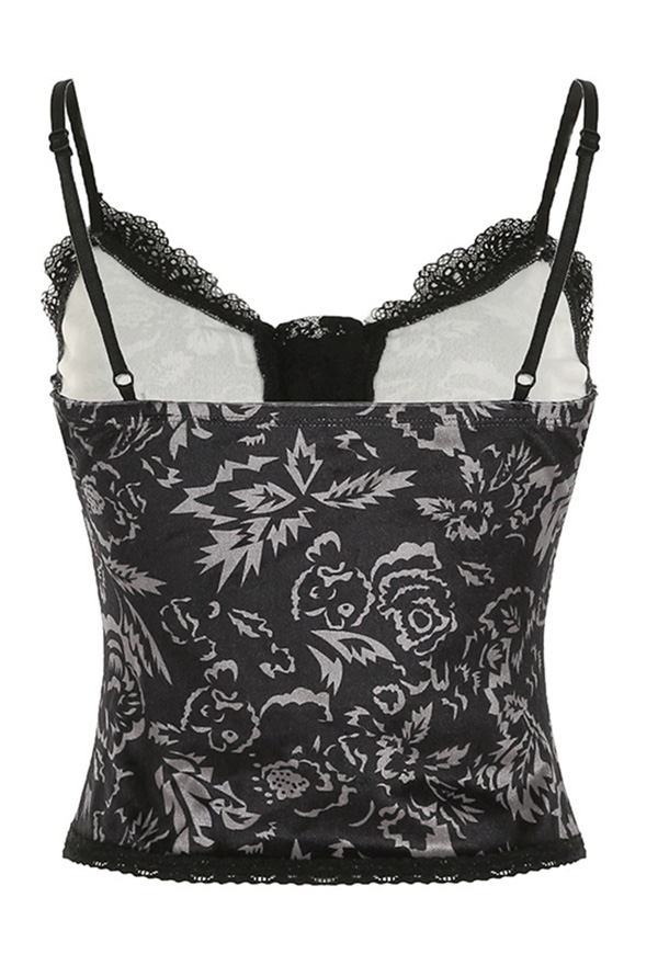 Gothic Black Lace Cami Top Dark Court Style Dark Print Camisole Vest