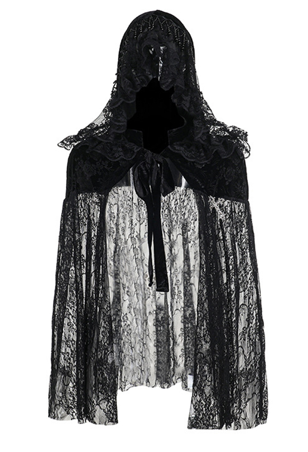 Black Witch Cape Medieval Lace Hooded Magic Cloak