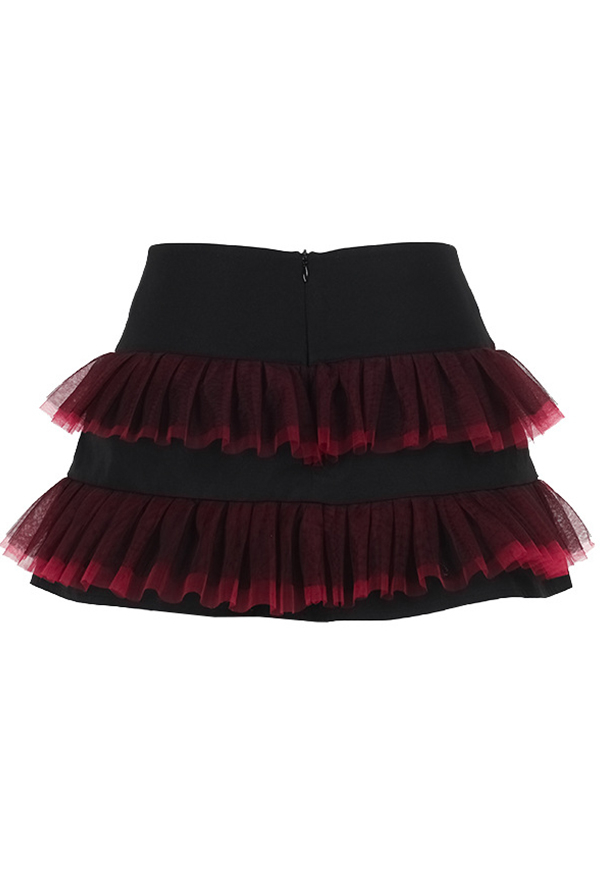 Gothic Double-layer Skirt Black Red Mesh Ballet Skirt