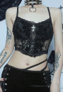 Gothic Dark Lace Short Vest Black Velvet Jacquard Sexy Camisole Top