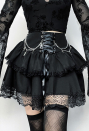 Gothic Style Skirt Black Halloween Party Chain Cross Lace Double Layer Skirt