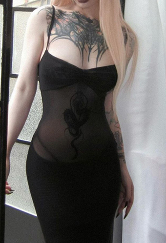 Gothic Sexy Bodycon Mini Dress Black Spaghetti Straps Sheer Mesh Dress