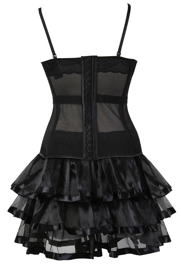 Gothic Victorian Style Corset Mini Skirt Set Plus Size Black Medieval Camisole Top with Multi-layer Ruffle Skirt