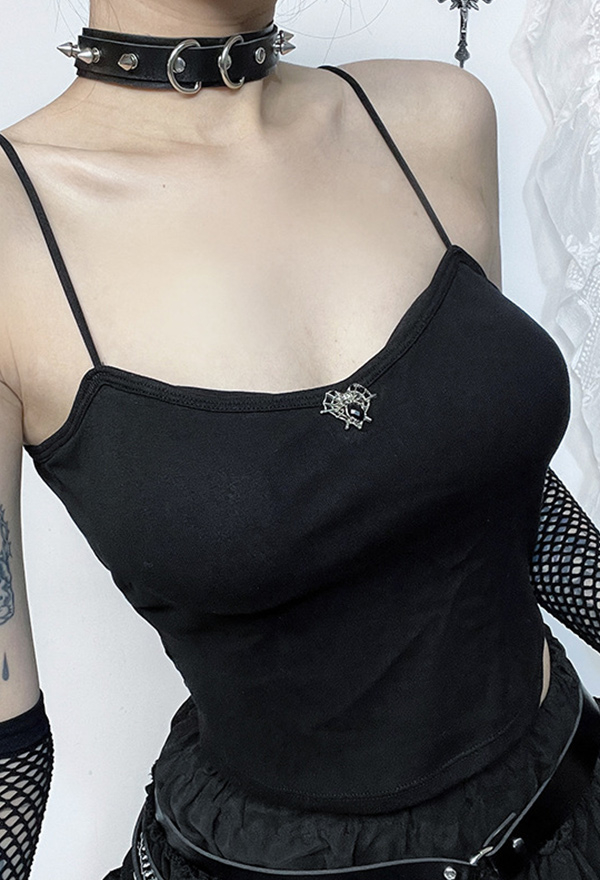 Gothic Style Camisole Vest Black Spider Web Hollow Backless Tank Top