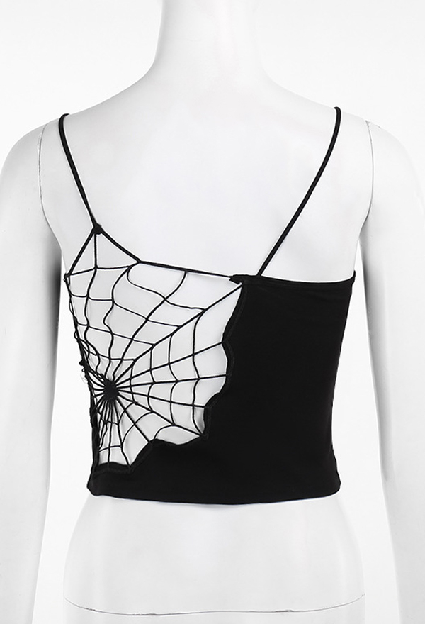 Gothic Style Camisole Vest Black Spider Web Hollow Backless Tank Top