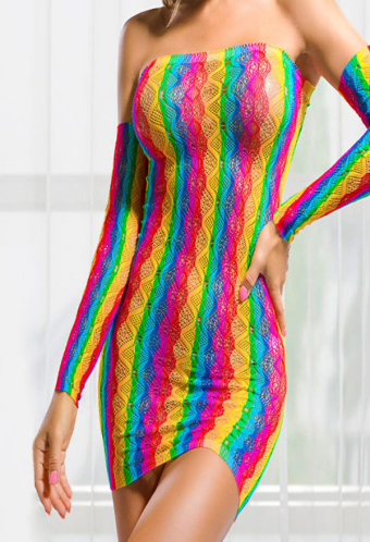 Rainbow Sexy Lingerie Dress Women Lingerie See-Through Colorful Fishnet Dress