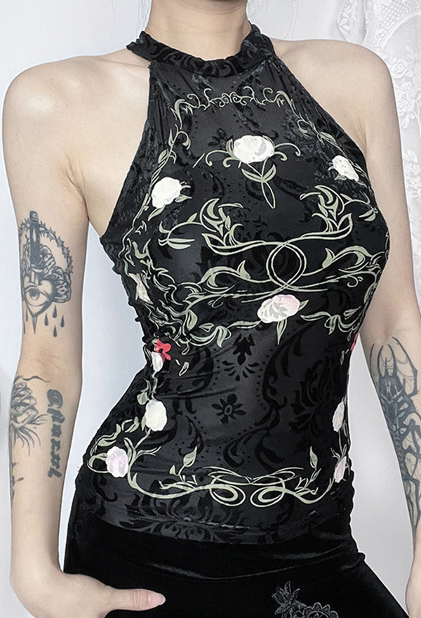 Gothic Style Vest New Chinese Style Printed Halter Top