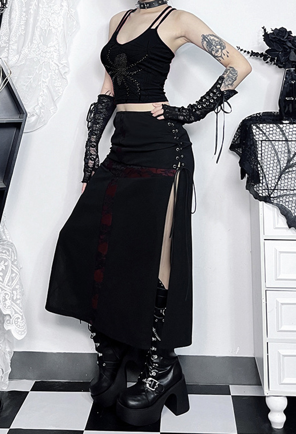 Gothic Hip Skirt Dark Black Sexy Cross Style Side Slit Bandage Half Skirt