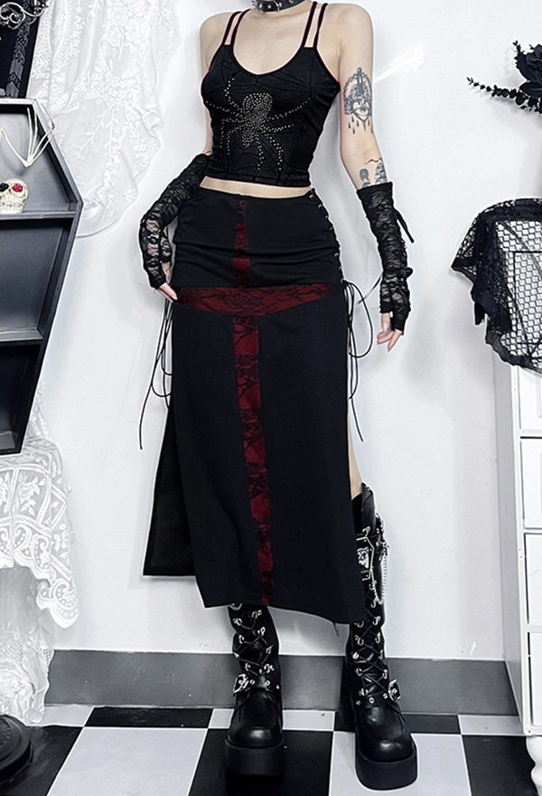 Gothic Hip Skirt Dark Black Sexy Cross Style Side Slit Bandage Half Skirt