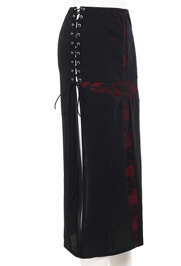 Gothic Hip Skirt Dark Black Sexy Cross Style Side Slit Bandage Half Skirt