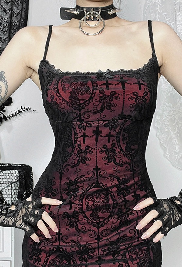 Gothic Style Cami Dress Red Black Sexy Mermaid Strappy Dress