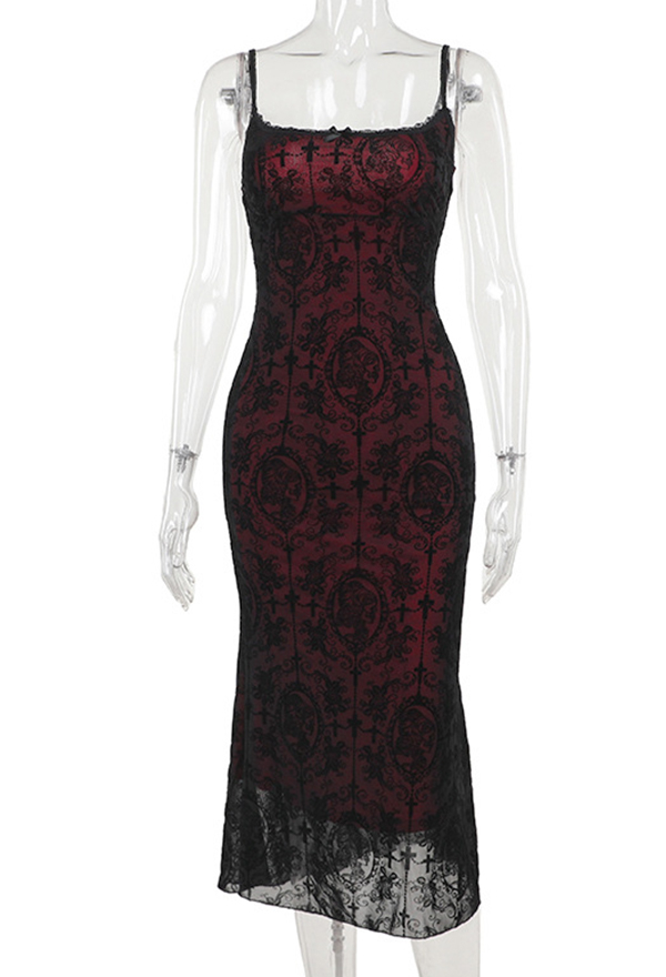 Gothic Style Cami Dress Red Black Sexy Mermaid Strappy Dress