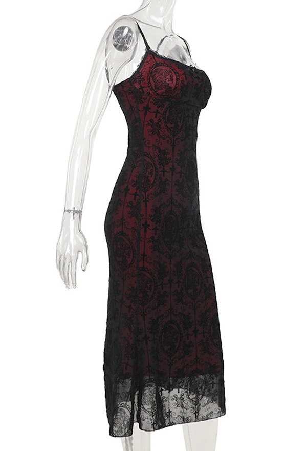 Gothic Style Cami Dress Red Black Sexy Mermaid Strappy Dress