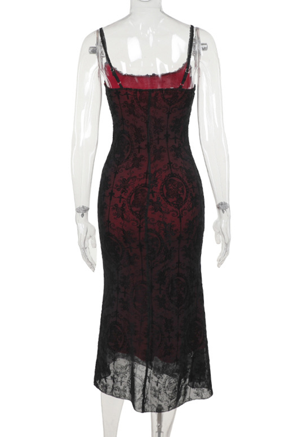 Gothic Style Cami Dress Red Black Sexy Mermaid Strappy Dress