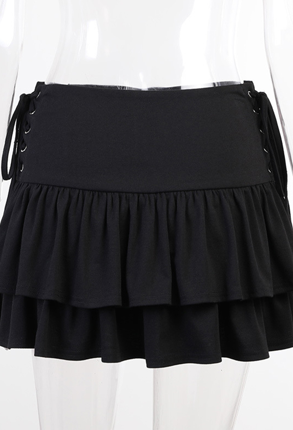 Gothic Style Skirt Sexy Slim Side Waist Lace-up Short Skirt