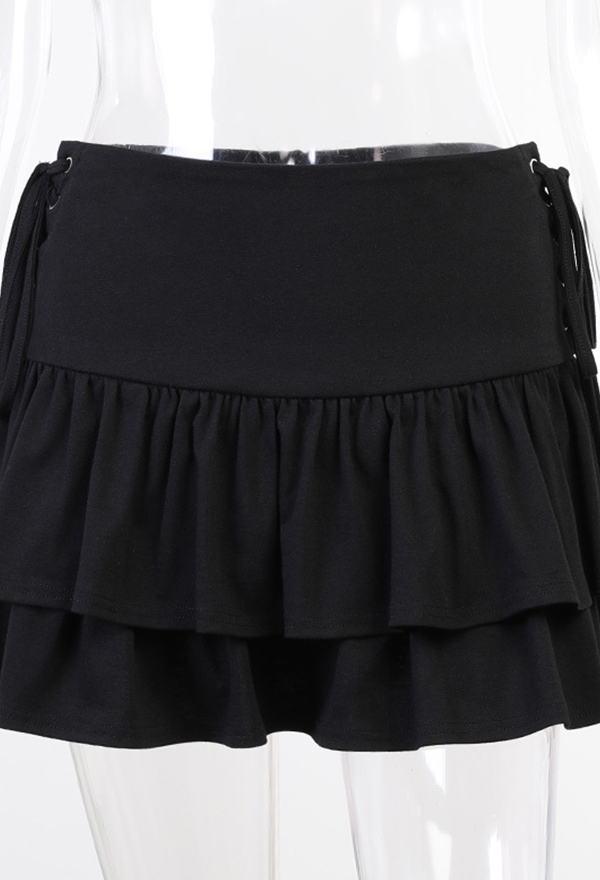 Gothic Style Skirt Sexy Slim Side Waist Lace-up Short Skirt