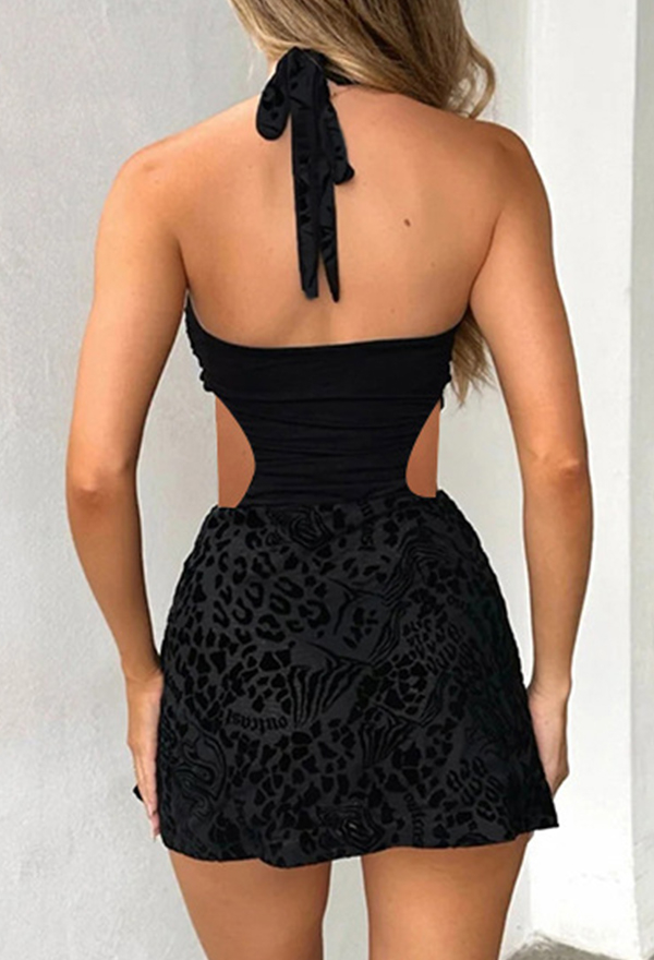 Gothic Black Sexy Dress Sexy Halter Hollow Mini Bodycon Dress