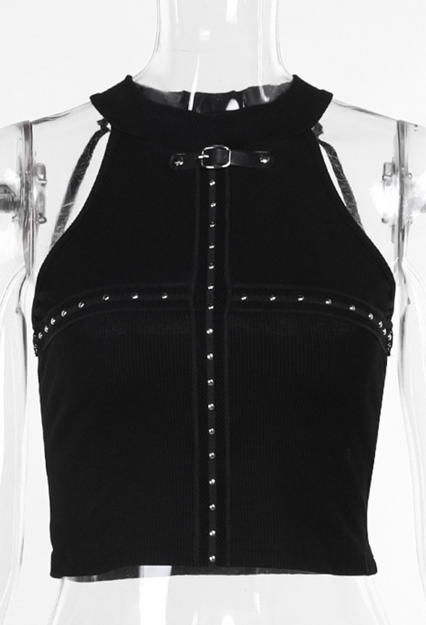 Gothic Style Halter Vest Top Black Basic Tank Top