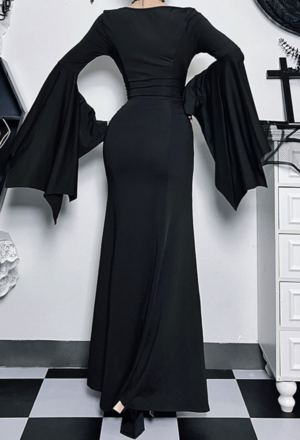 Halloween Black Bodycon Dress Bat Sleeves Fishtail Long Evening Dress