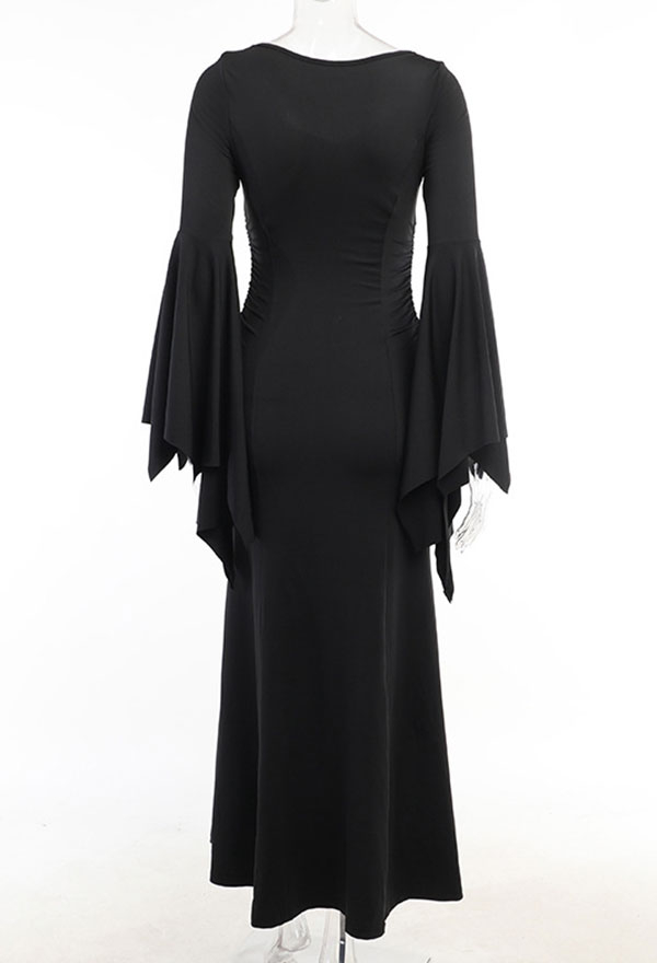 Halloween Black Bodycon Dress Bat Sleeves Fishtail Long Evening Dress