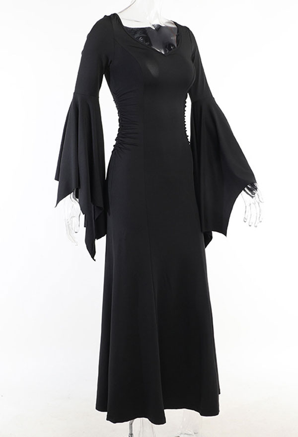 Halloween Black Bodycon Dress Bat Sleeves Fishtail Long Evening Dress