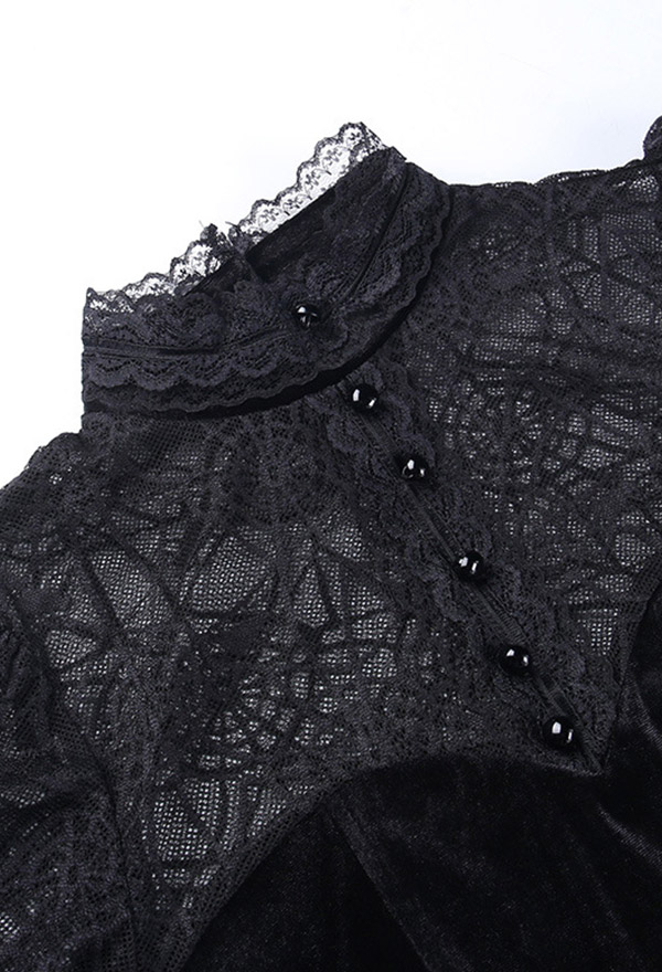 Gothic Black Top Sexy Slim Lace Transparent Spider Web Design Top