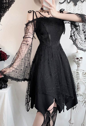 Gothic Halloween Black Dress Witch Vampire Spider Style Dress