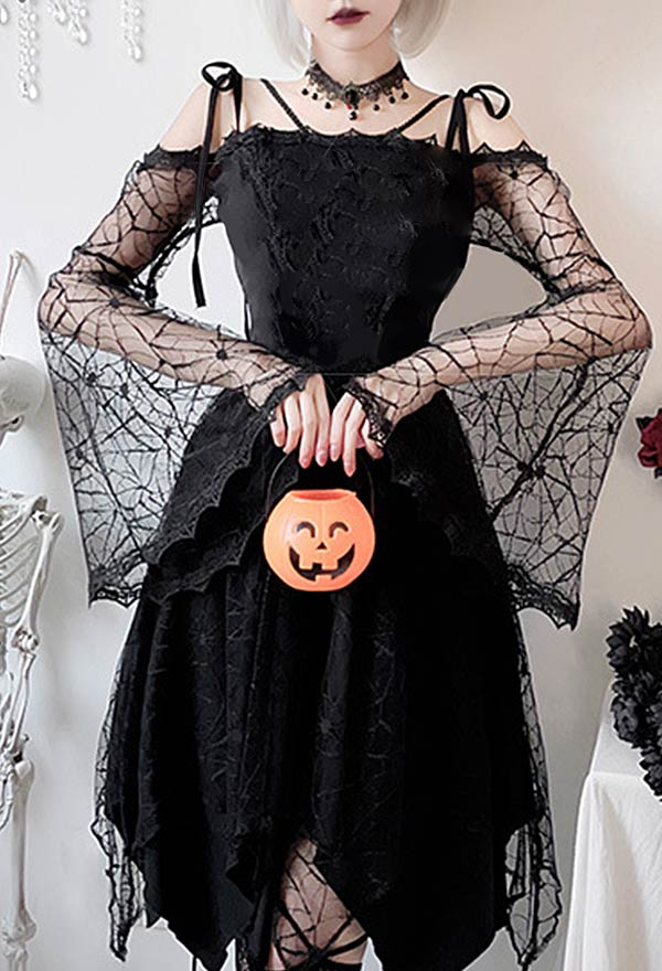 Gothic Halloween Black Dress Witch Vampire Spider Style Dress