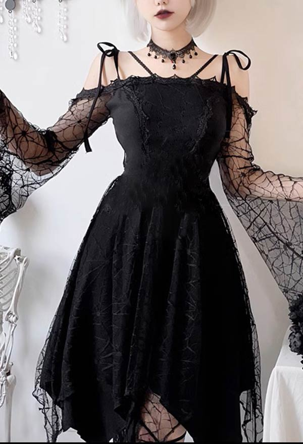 Gothic Halloween Black Dress Witch Vampire Spider Style Dress