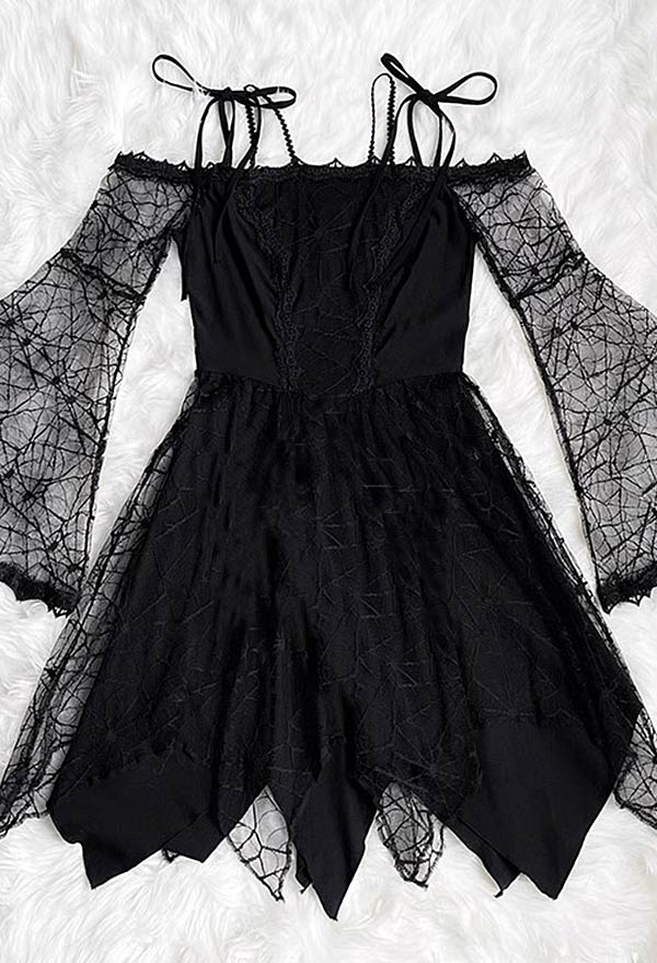 Gothic Halloween Black Dress Witch Vampire Spider Style Dress