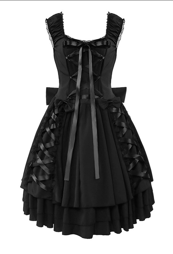 Gothic Black Ruffle Puff Dress Medieval Clothing Punk Victorian Dress