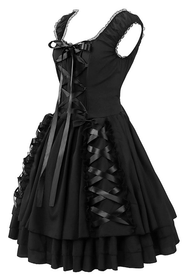 Gothic Black Ruffle Puff Dress Medieval Clothing Punk Victorian Dress