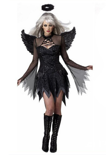 Gothic Angel Style Dress Halloween Party Dress with Matching Headpiece and Wings