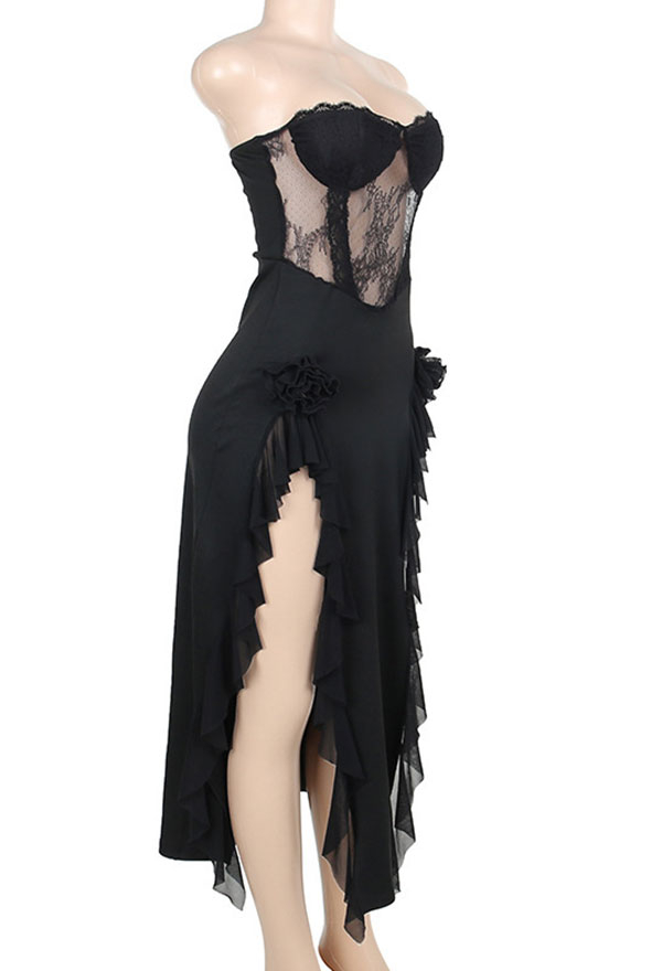 Gothic Black Dress Sexy Lace See-Through Tube Dress