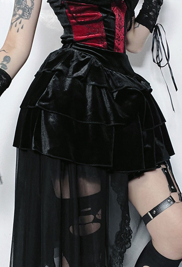 Gothic Black Half Skirt Mesh Tailing Velvet Skirt