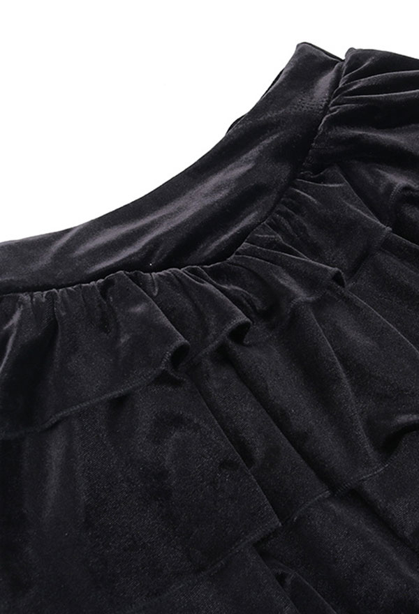 Gothic Black Half Skirt Mesh Tailing Velvet Skirt