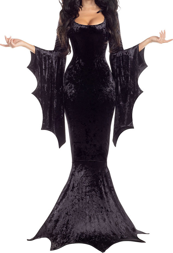 Gothic Black Long Dress Bat Witch Vampire Party Ball Gown Dress