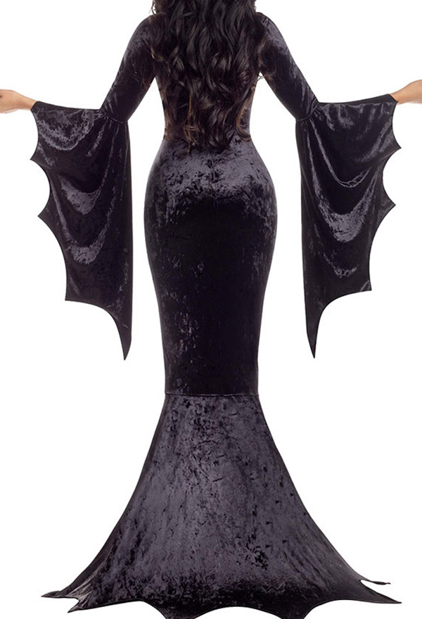 Gothic Black Long Dress Bat Witch Vampire Party Ball Gown Dress