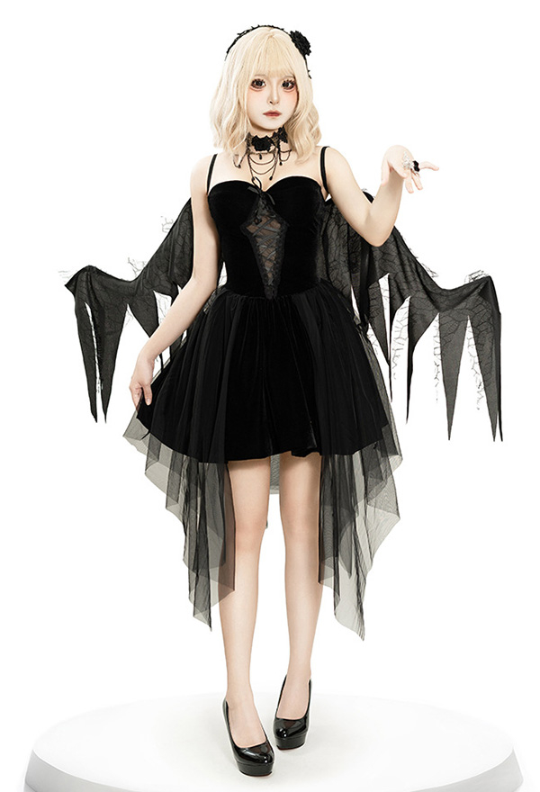 Gothic Devil Dress Halloween Dress with Wings Headband Choker