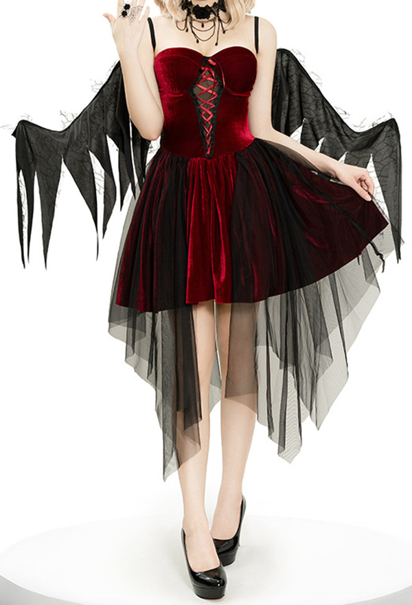 Gothic Devil Dress Halloween Dress with Wings Headband Choker