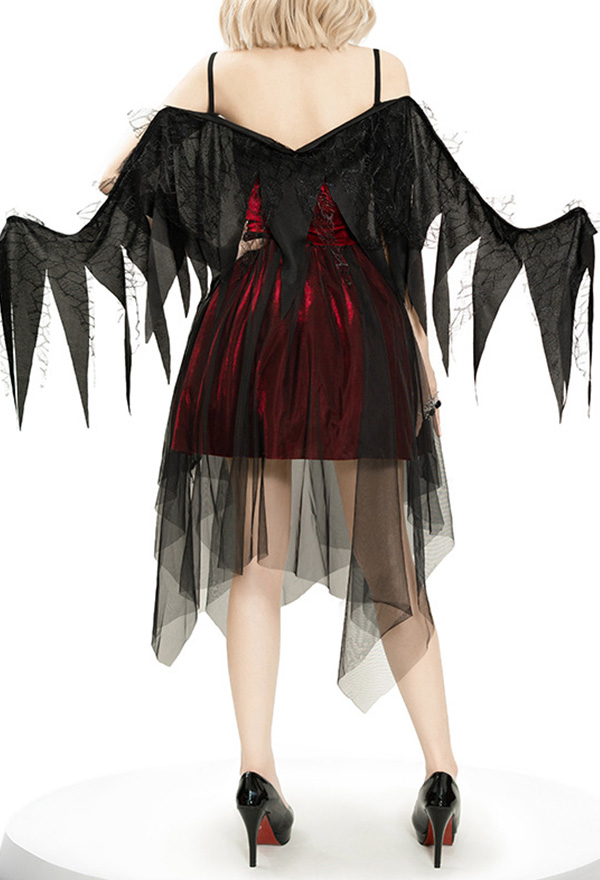 Gothic Devil Dress Halloween Dress with Wings Headband Choker