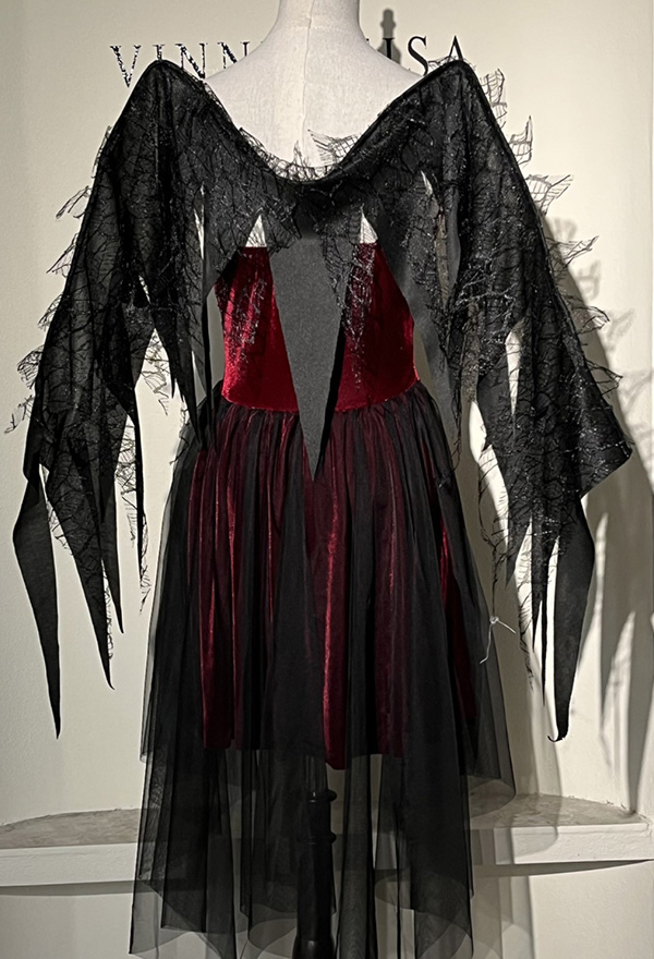 Gothic Devil Dress Halloween Dress with Wings Headband Choker