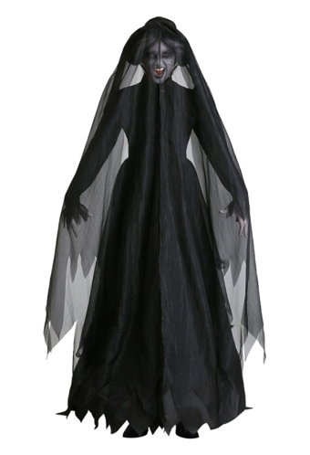 Gothic Black Halloween Costume Ghost Bride Vampire Style Dress with Veil